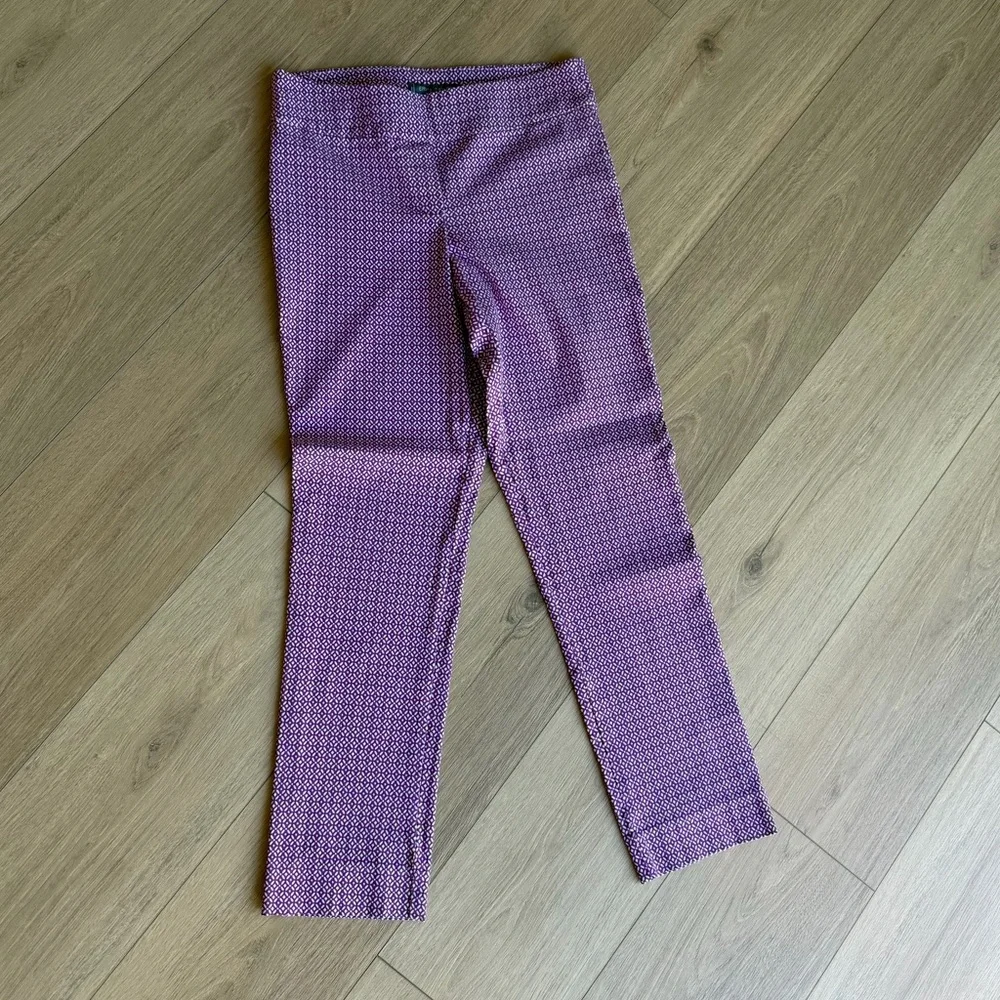 Ladies Purple Patterned Stretch Crop pants - Picture 1 of 8